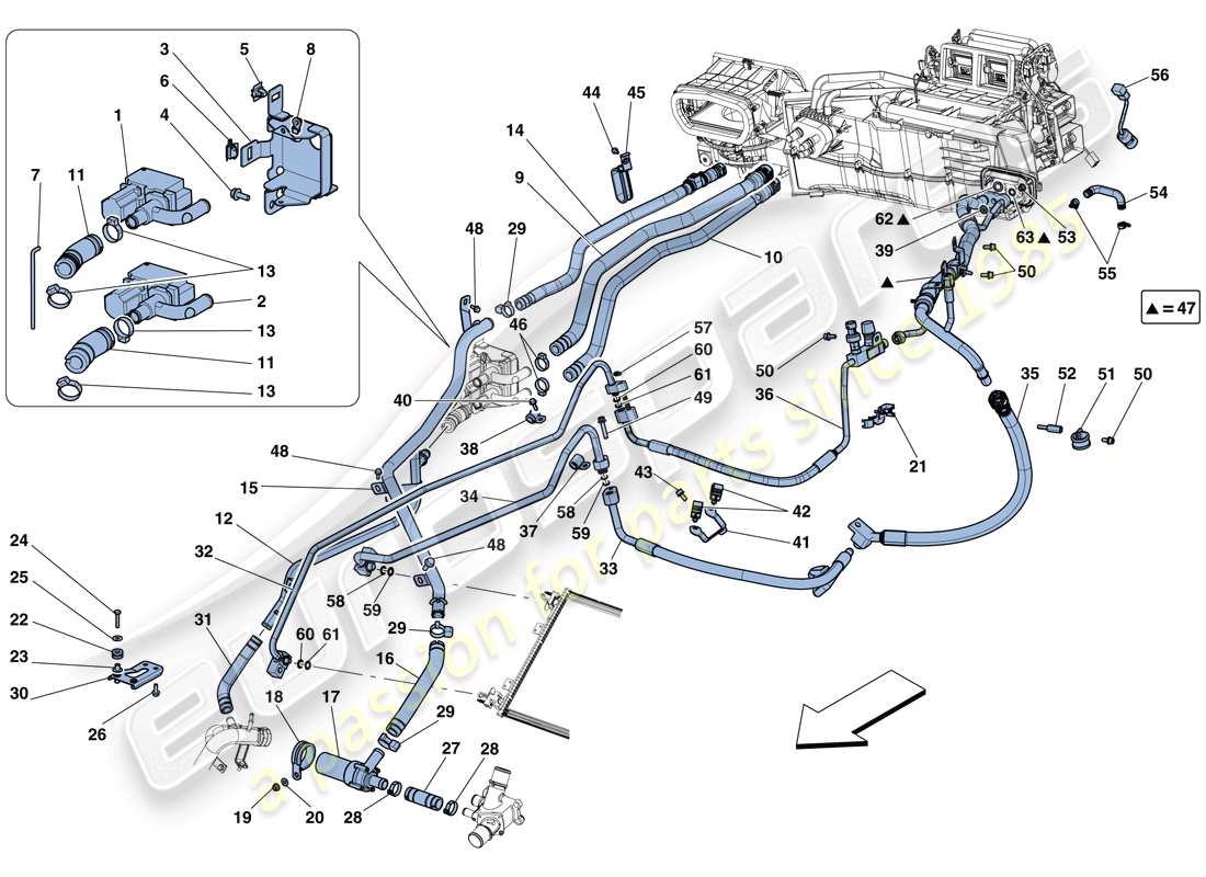 ferrari f12 berlinetta (europe) sistema de ca: agua y freón diagrama de piezas