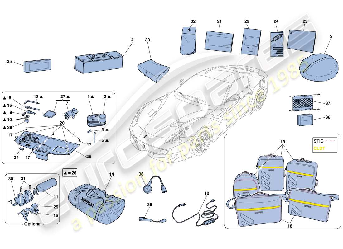 ferrari f12 tdf (rhd) herramientas y accesorios suministrados con el vehículo diagrama de piezas