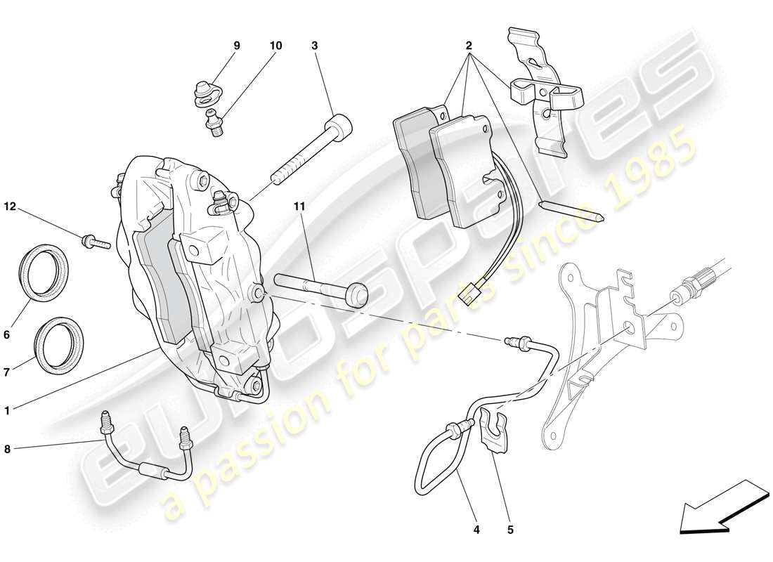 ferrari 612 scaglietti (rhd) diagrama de piezas de la pinza de freno delantero