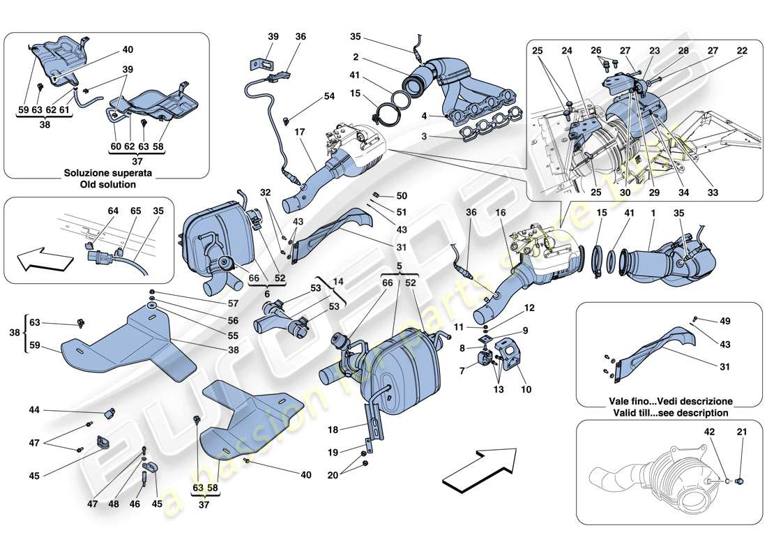 ferrari 458 spider (rhd) diagrama de piezas del sistema de escape