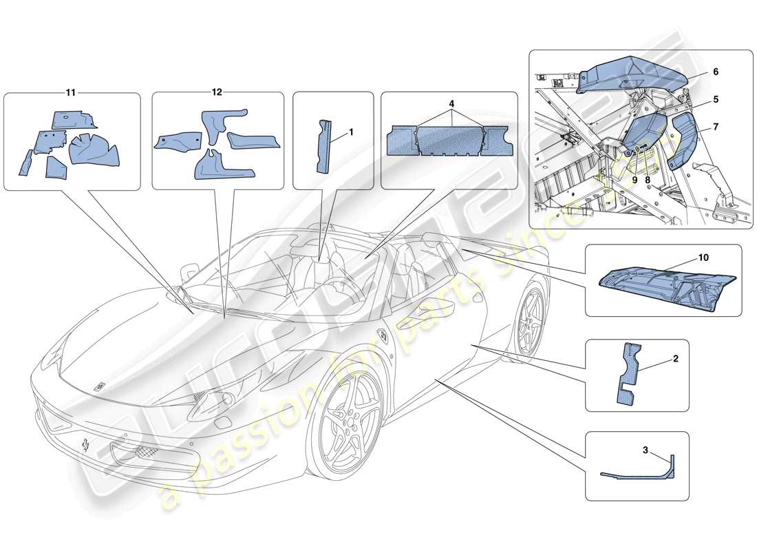 ferrari 458 spider (rhd) diagrama de piezas de aislamiento