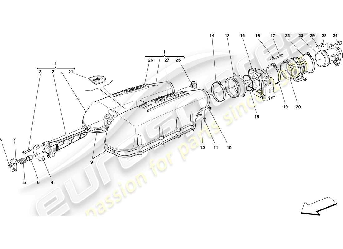 ferrari f430 coupe (rhd) tapa del colector de admisión diagrama de piezas