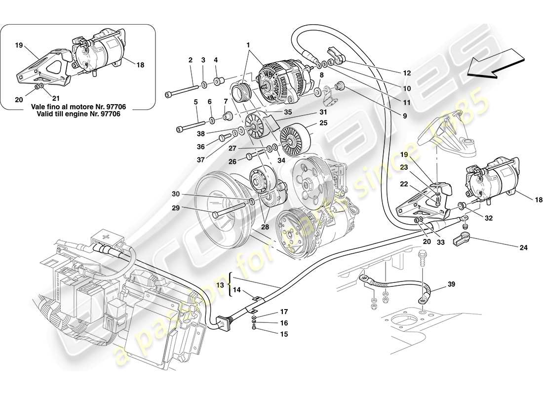 ferrari f430 coupe (rhd) alternador - motor de arranque diagrama de piezas