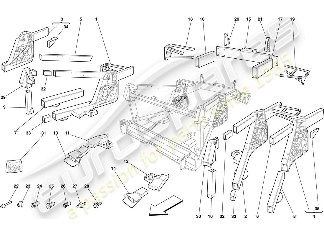 ferrari f430 coupe (rhd) chasis - subconjuntos de elementos traseros diagrama de piezas