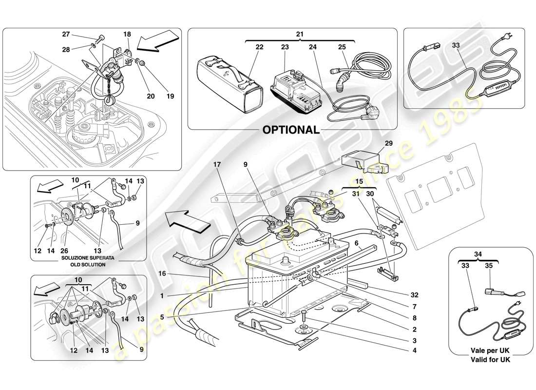 ferrari f430 spider (usa) batería diagrama de piezas