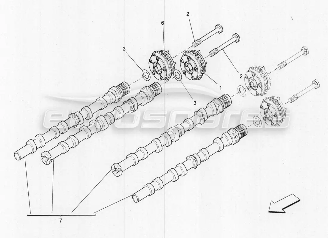 maserati qtp. v8 3.8 530bhp 2014 auto diagrama de piezas de los árboles de levas de la culata del cilindro derecho