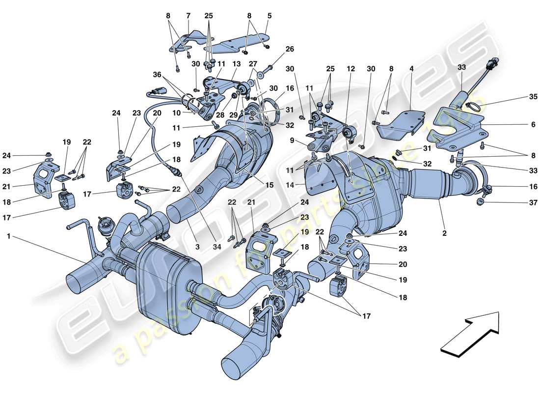 ferrari 488 gtb (rhd) diagrama de piezas del sistema de escape