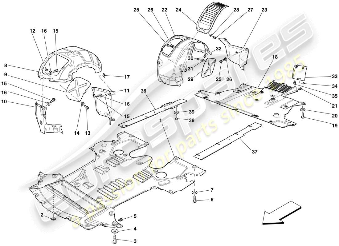 ferrari 599 sa aperta (rhd) bandeja inferior plana y ruedas diagrama de piezas