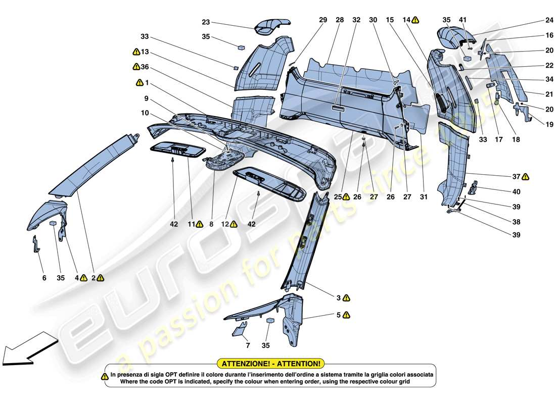 ferrari 488 spider (europe) molduras del techo y accesorios diagrama de piezas