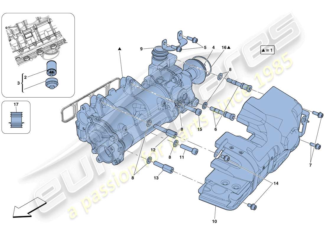 ferrari f12 tdf (usa) enfriamiento - diagrama de piezas de la bomba de aceite