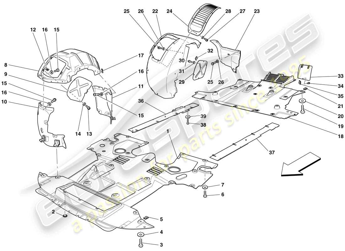 ferrari 599 gtb fiorano (usa) bandeja inferior plana y ruedas diagrama de piezas