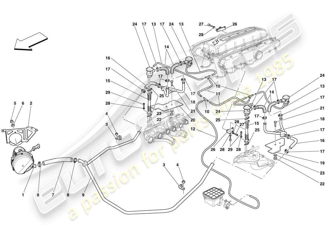 ferrari 612 scaglietti (usa) sistema de aire secundario diagrama de piezas