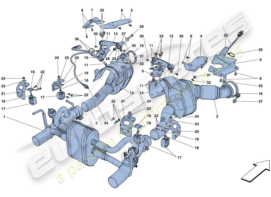 ferrari 488 spider (rhd) diagrama de piezas del sistema de escape