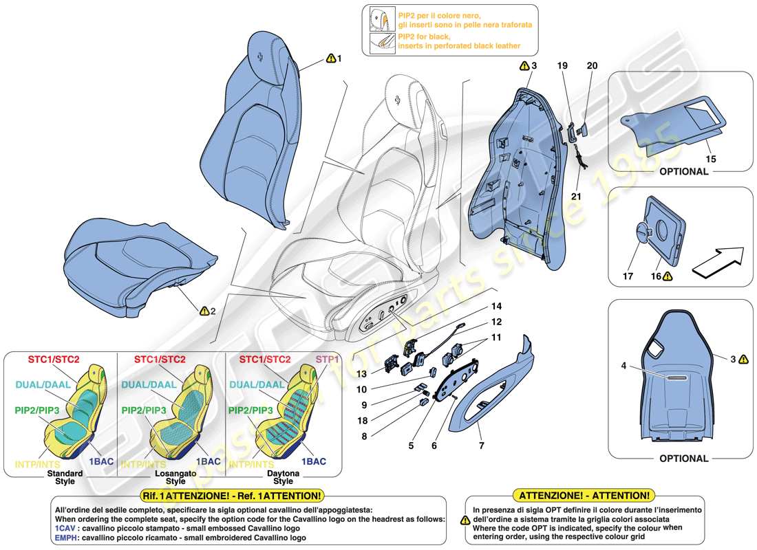 ferrari gtc4 lusso (usa) asiento delantero - acabados y accesorios diagrama de piezas