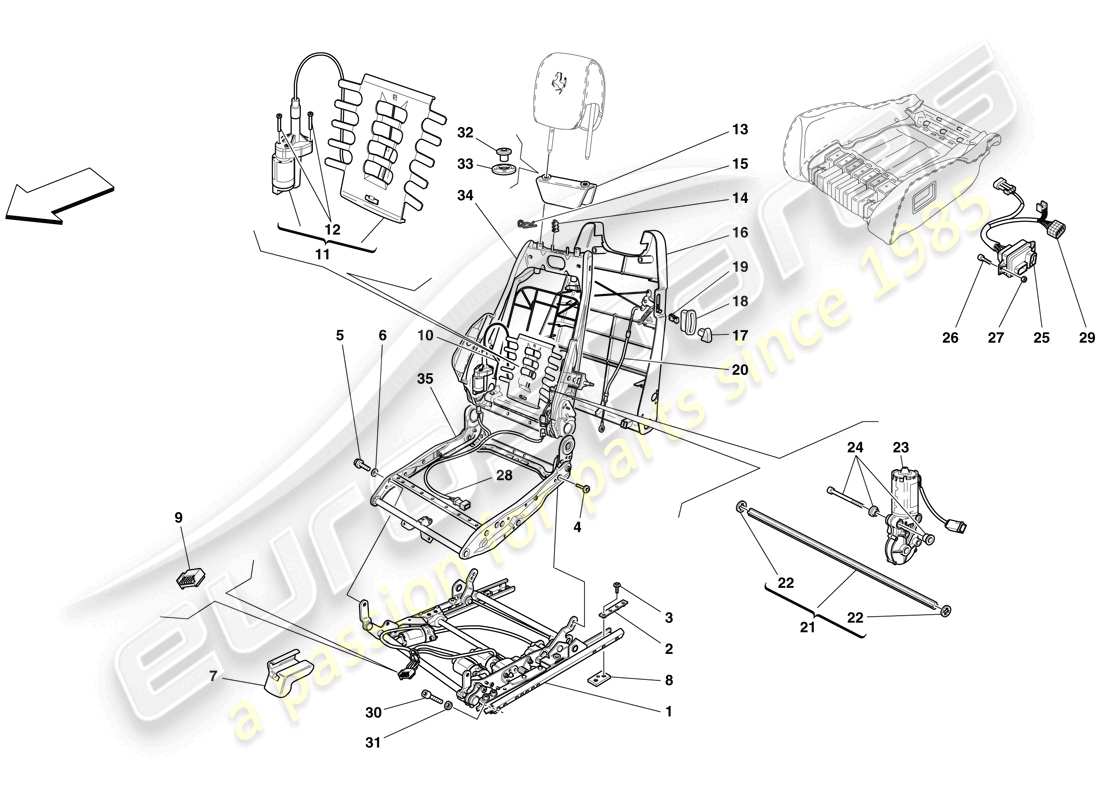 ferrari f430 spider (usa) asiento eléctrico - guías y mecanismos de ajuste esquema de piezas