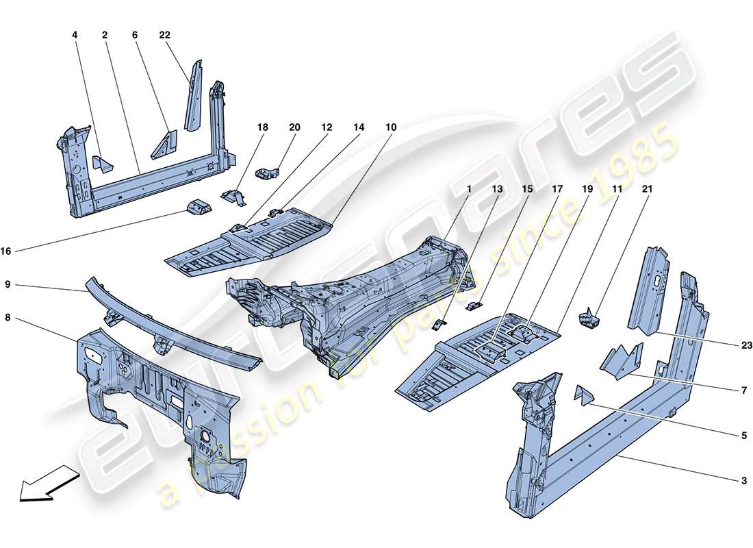 ferrari ff (europe) estructuras y elementos del centro del vehículo diagrama de partes