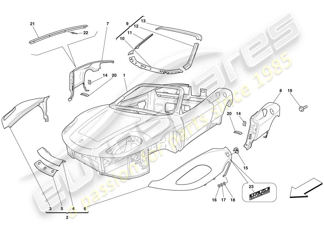 ferrari f430 scuderia (usa) carroceria - acabado exterior diagrama de piezas