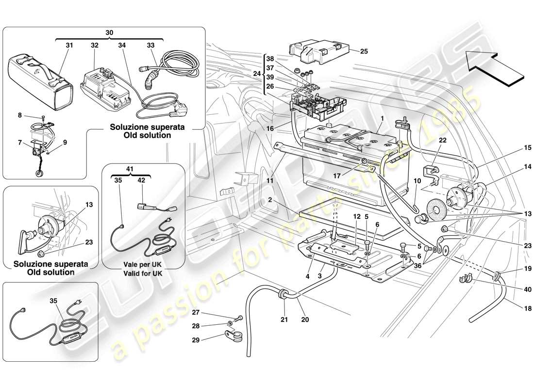 ferrari 599 gtb fiorano (rhd) batería diagrama de piezas