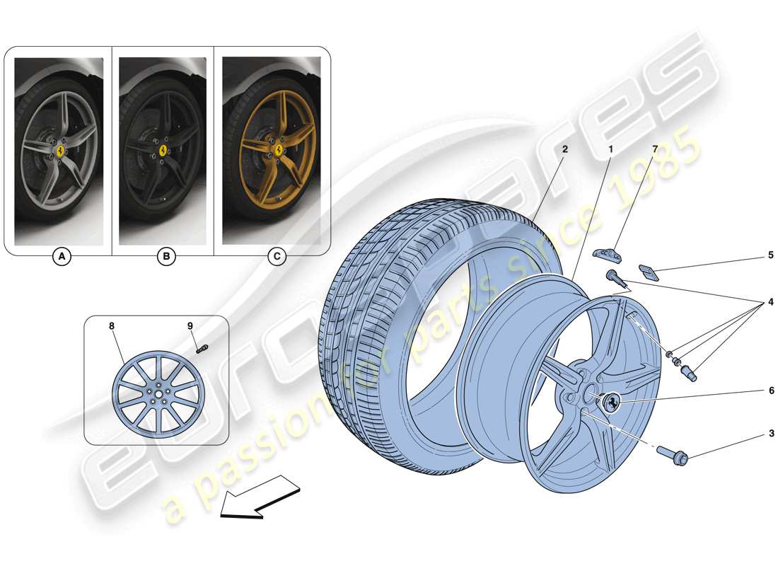ferrari 458 speciale (rhd) diagrama de piezas de ruedas