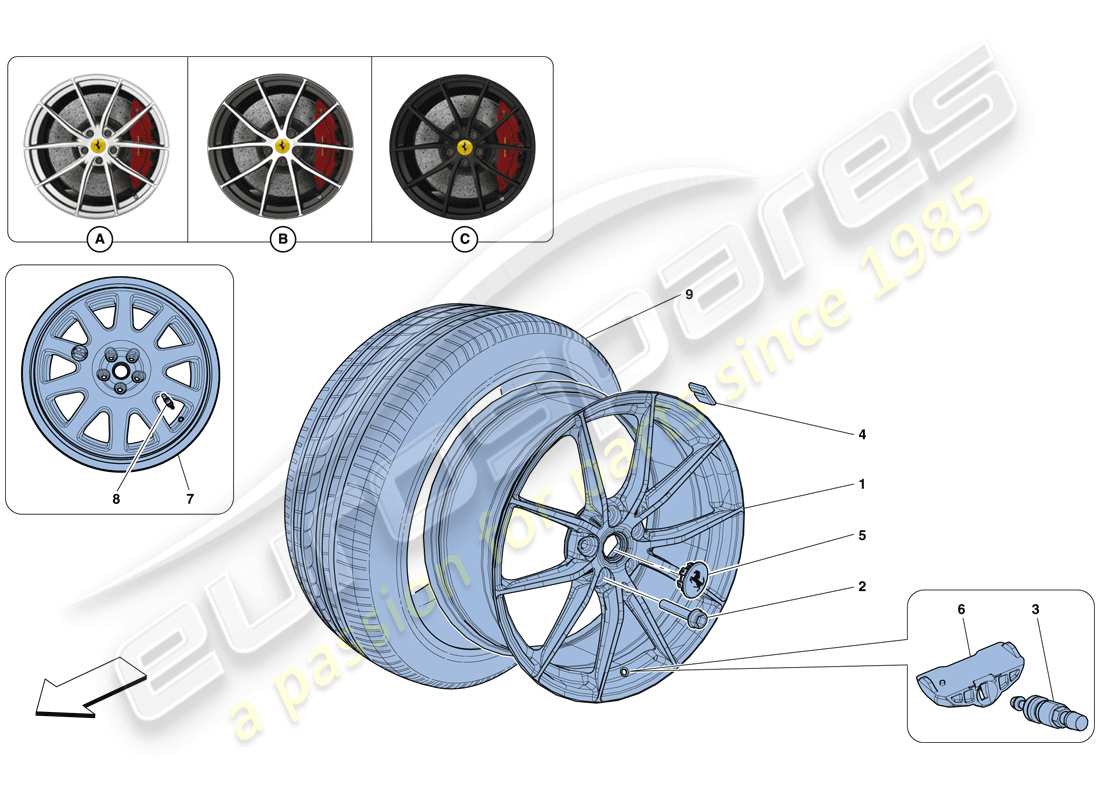 ferrari f12 tdf (rhd) diagrama de piezas de ruedas