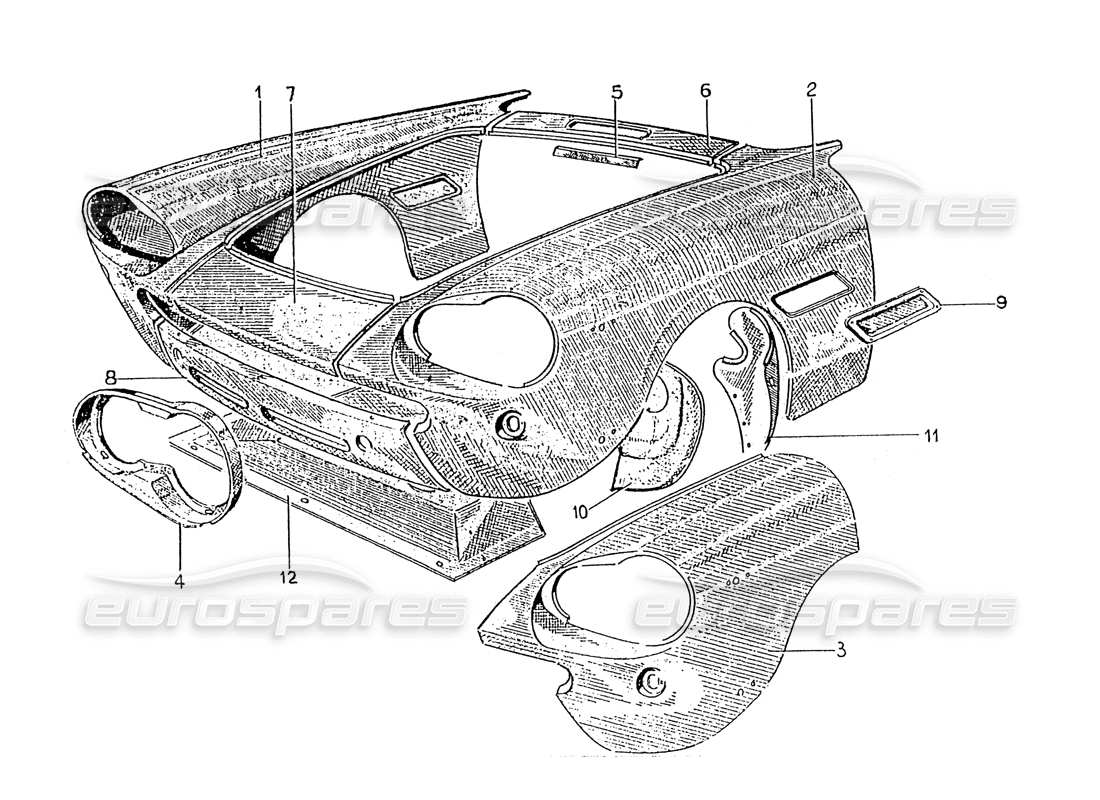 ferrari 330 gt 2+2 (coachwork) diagrama de piezas de los paneles de la carrocería frontal (edición 2)