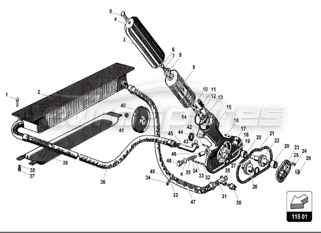 lamborghini 350 gt sistema de aceite diagrama de piezas
