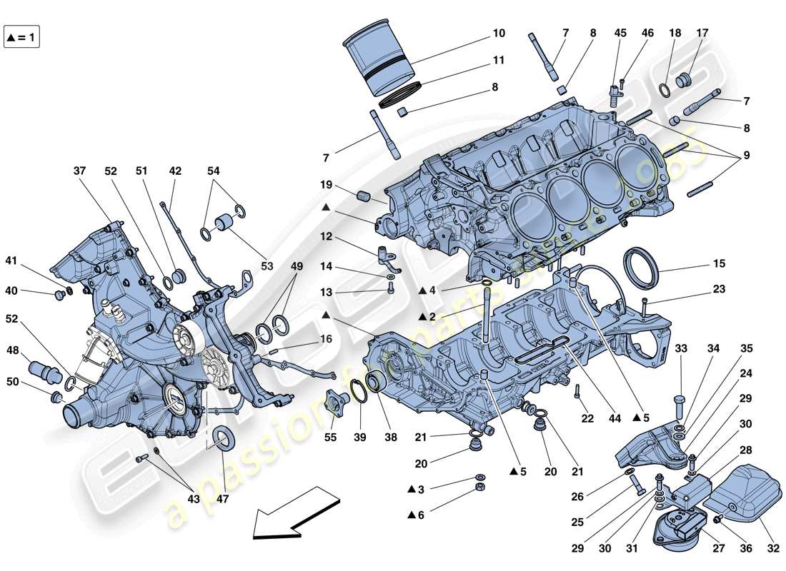 ferrari 458 italia (rhd) crankcase diagrama de piezas