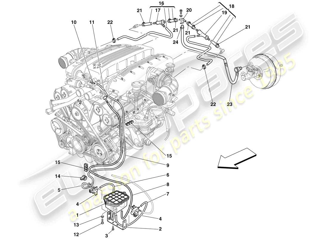 ferrari 612 scaglietti (usa) sistema actuador neumático diagrama de piezas