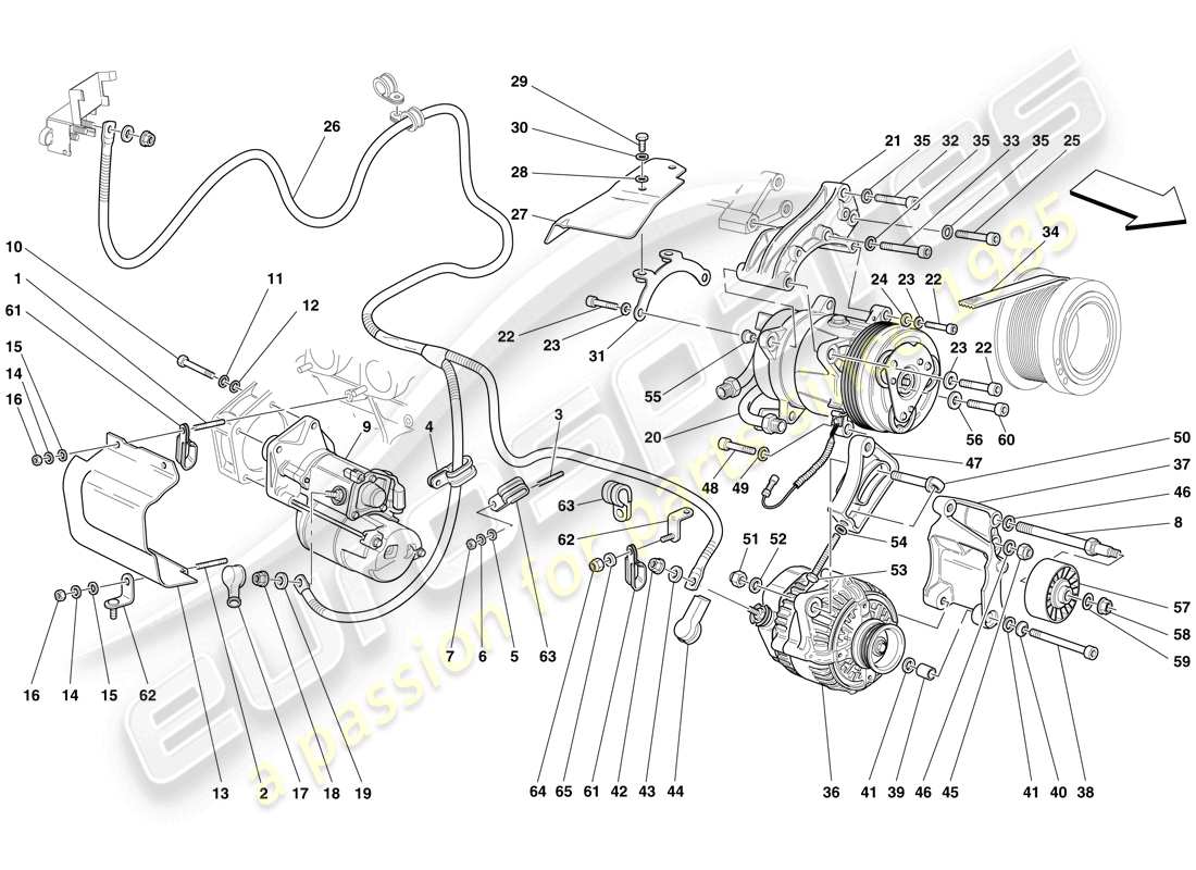ferrari 612 scaglietti (rhd) alternador - motor de arranque - compresor de ca diagrama de piezas
