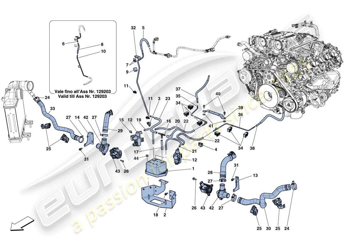 ferrari california t (rhd) ajustes del sistema de turboalimentación diagrama de piezas