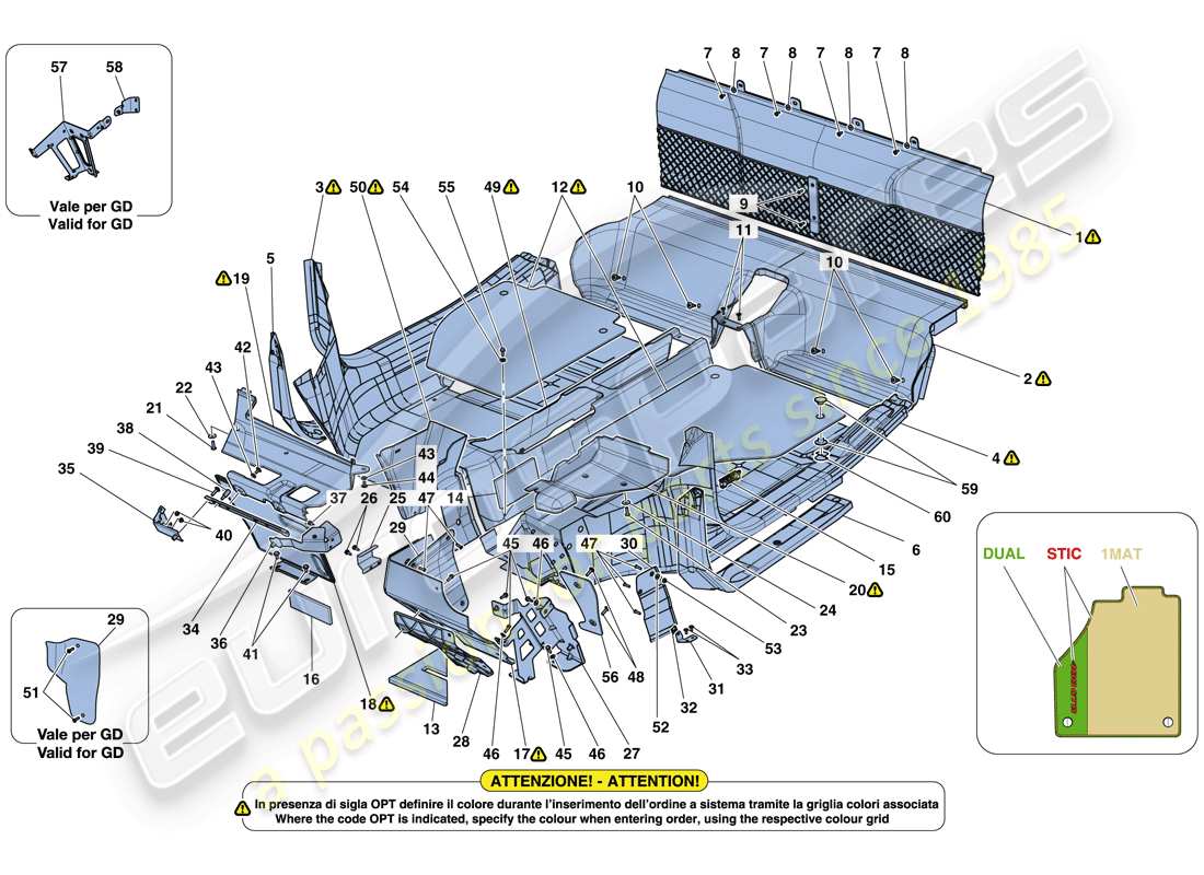 ferrari 488 gtb (europe) alfombrillas del habitáculo diagrama de piezas
