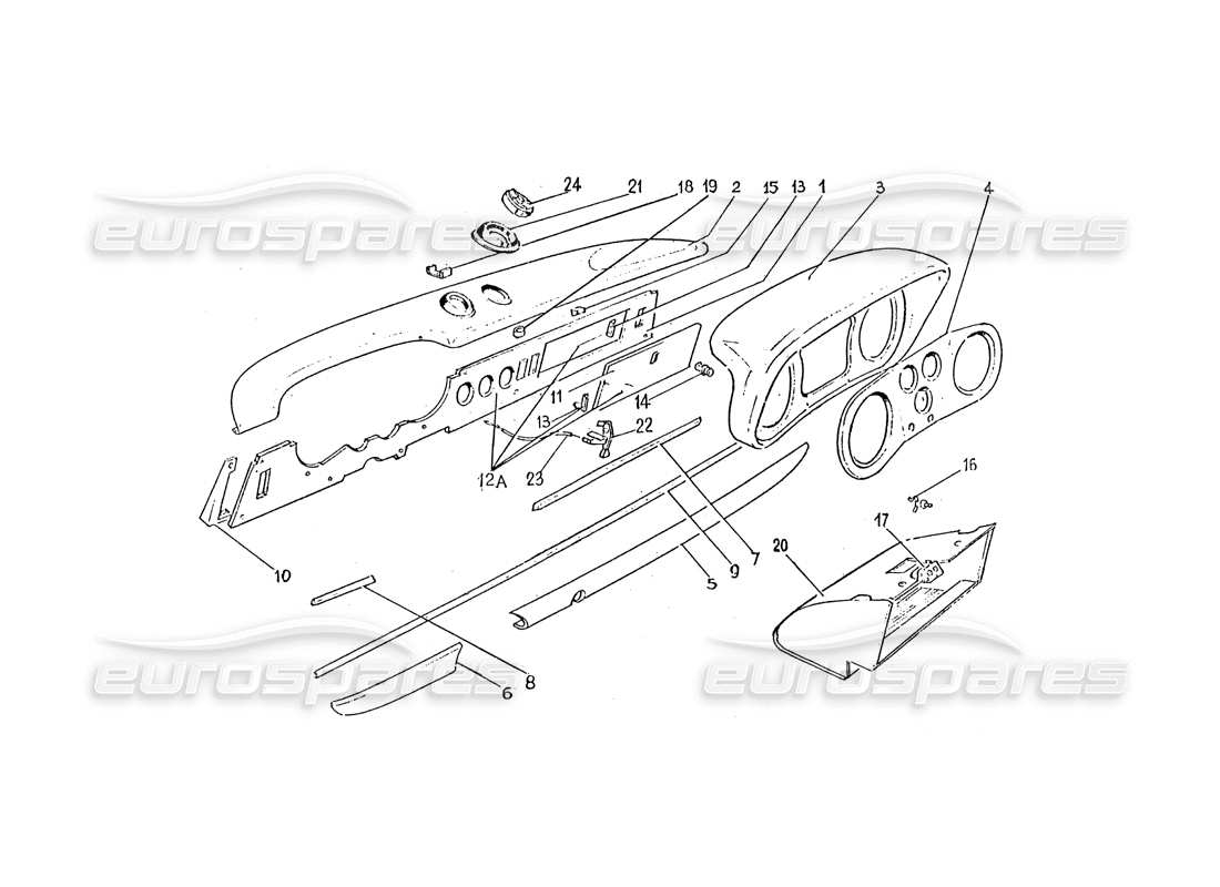 ferrari 330 gtc / 365 gtc (coachwork) diagrama de piezas del tablero de instrumentos