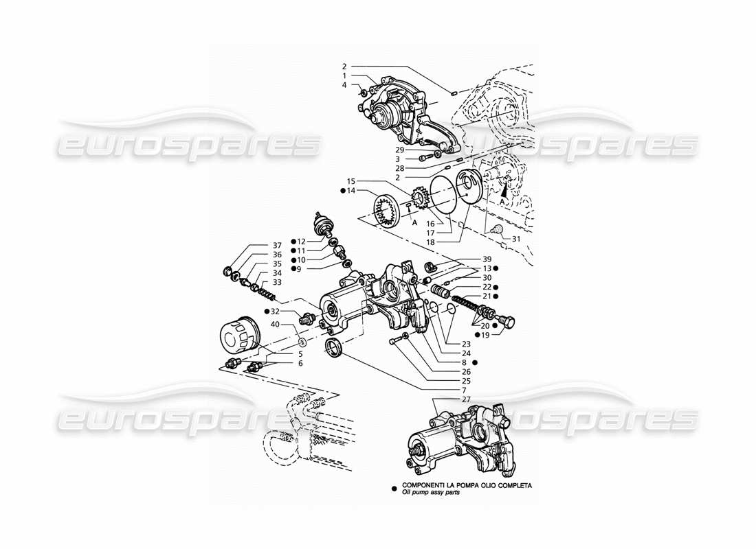 maserati qtp. 3.2 v8 (1999) diagrama de piezas de la bomba de aceite y de la bomba de agua (posterior a la modificación)