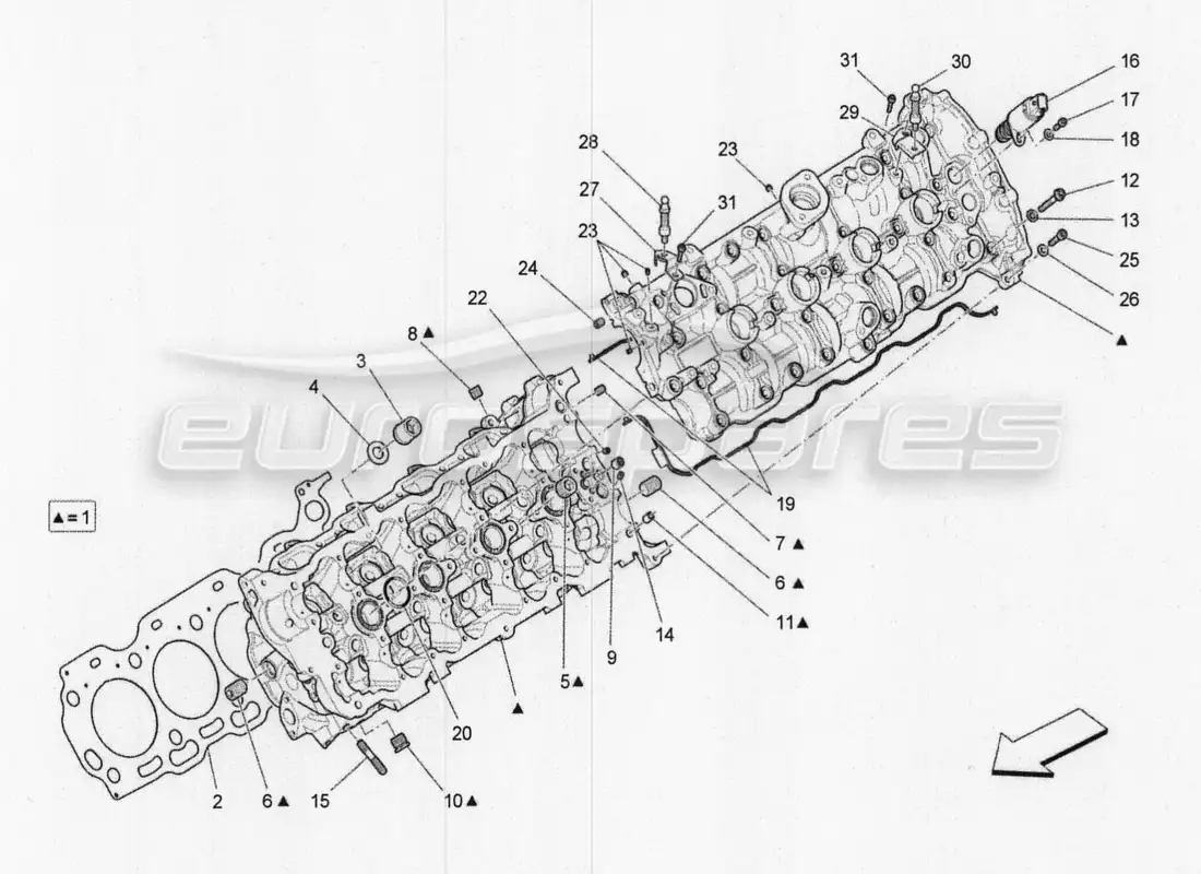 maserati qtp. v8 3.8 530bhp 2014 auto diagrama de piezas de la culata izquierda