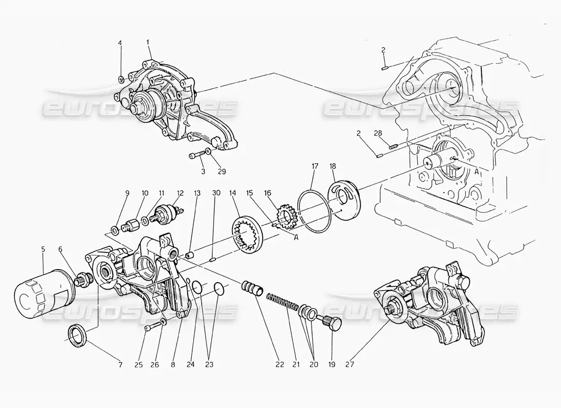 maserati 228 bomba de agua - diagrama de piezas de la bomba de aceite