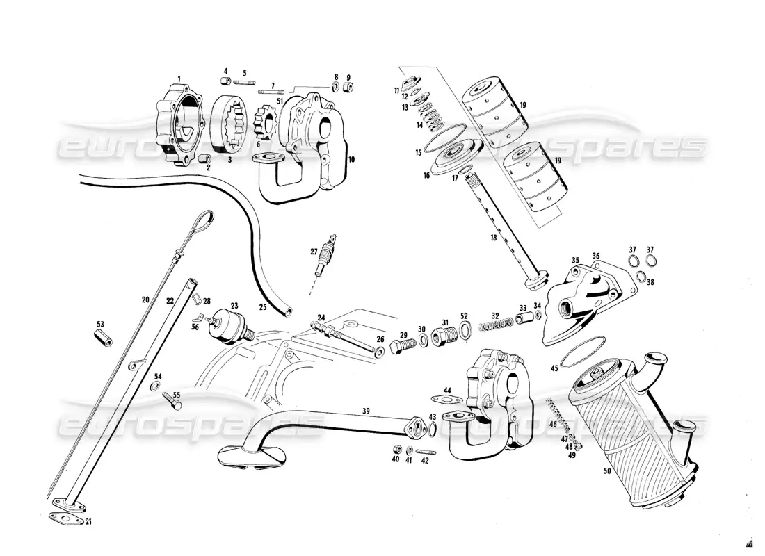 maserati qtp.v8 4.7 (s1 & s2) 1967 bomba de aceite y filtro diagrama de piezas