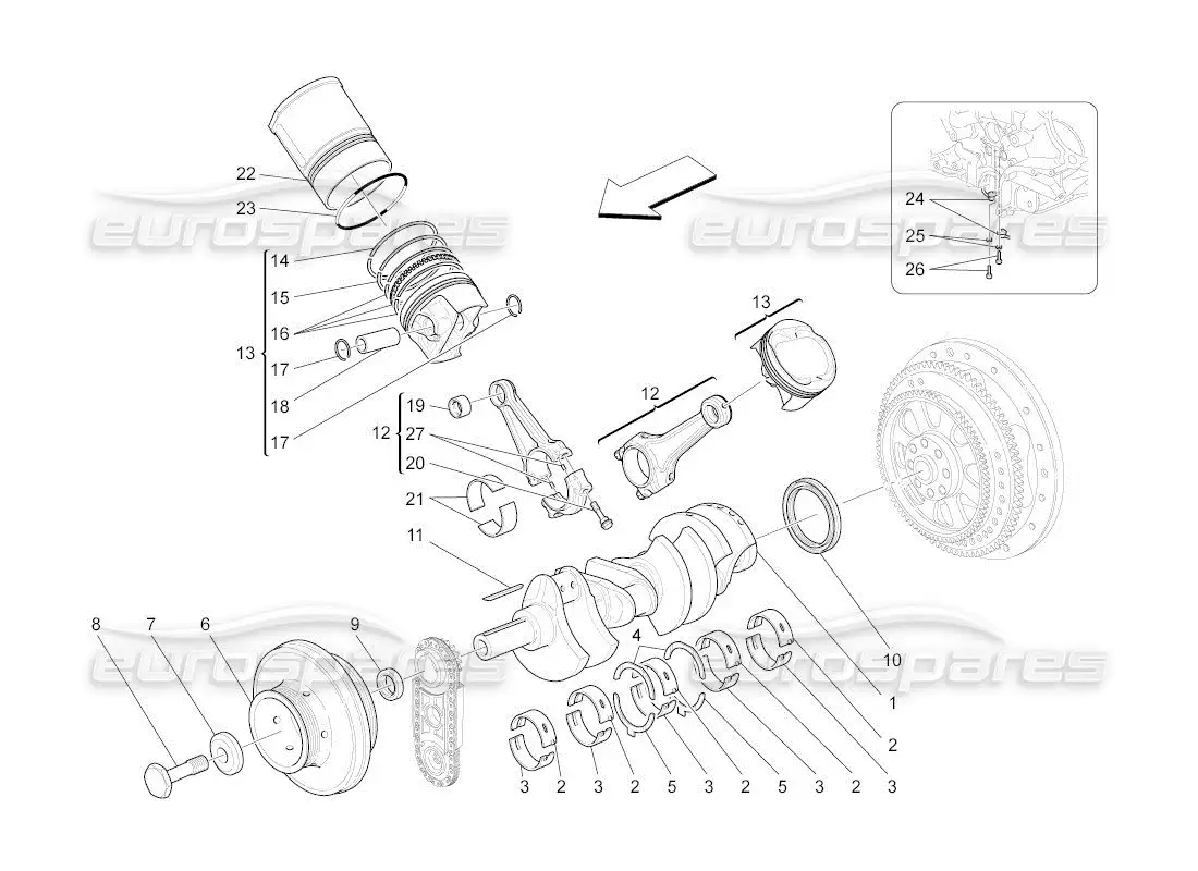 maserati qtp. (2011) 4.2 auto diagrama de piezas del mecanismo de manivela