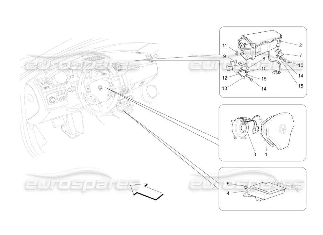 maserati grancabrio (2011) 4.7 sistema de airbag delantero diagrama de piezas