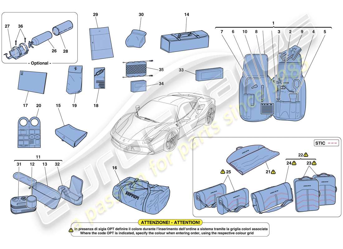 ferrari 488 gtb (rhd) herramientas y accesorios suministrados con el vehículo diagrama de piezas