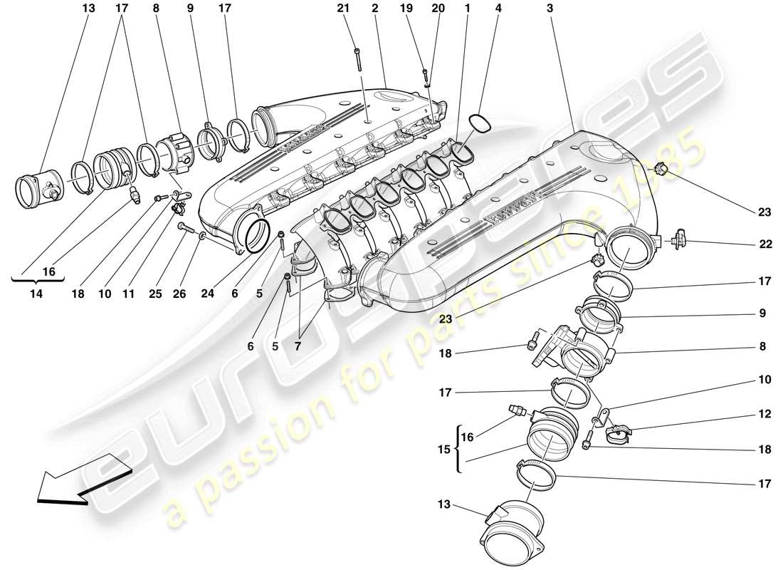 ferrari 599 sa aperta (rhd) colector de admisión diagrama de piezas