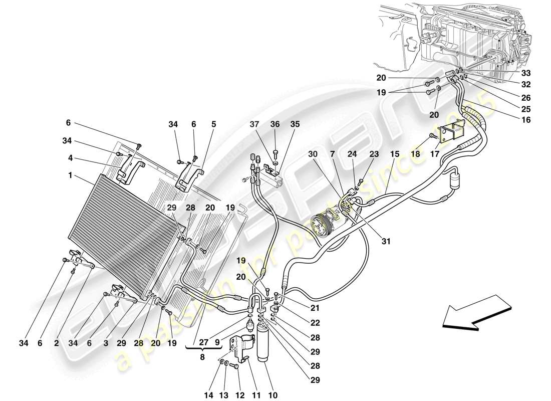 ferrari 599 sa aperta (rhd) sistema de ca - tuberías de freón diagrama de piezas