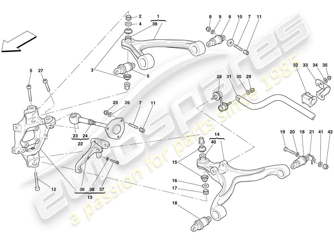 ferrari 612 sessanta (rhd) suspensión trasera - brazos y barra estabilizadora diagrama de piezas