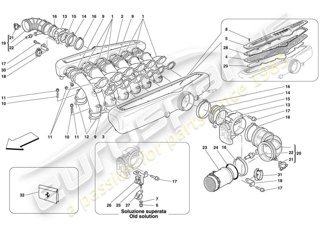 ferrari 599 gtb fiorano (rhd) colector de admisión diagrama de piezas