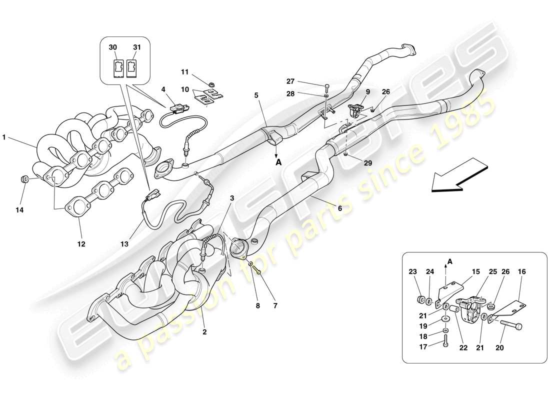 ferrari 599 gto (usa) sistema de escape delantero diagrama de piezas
