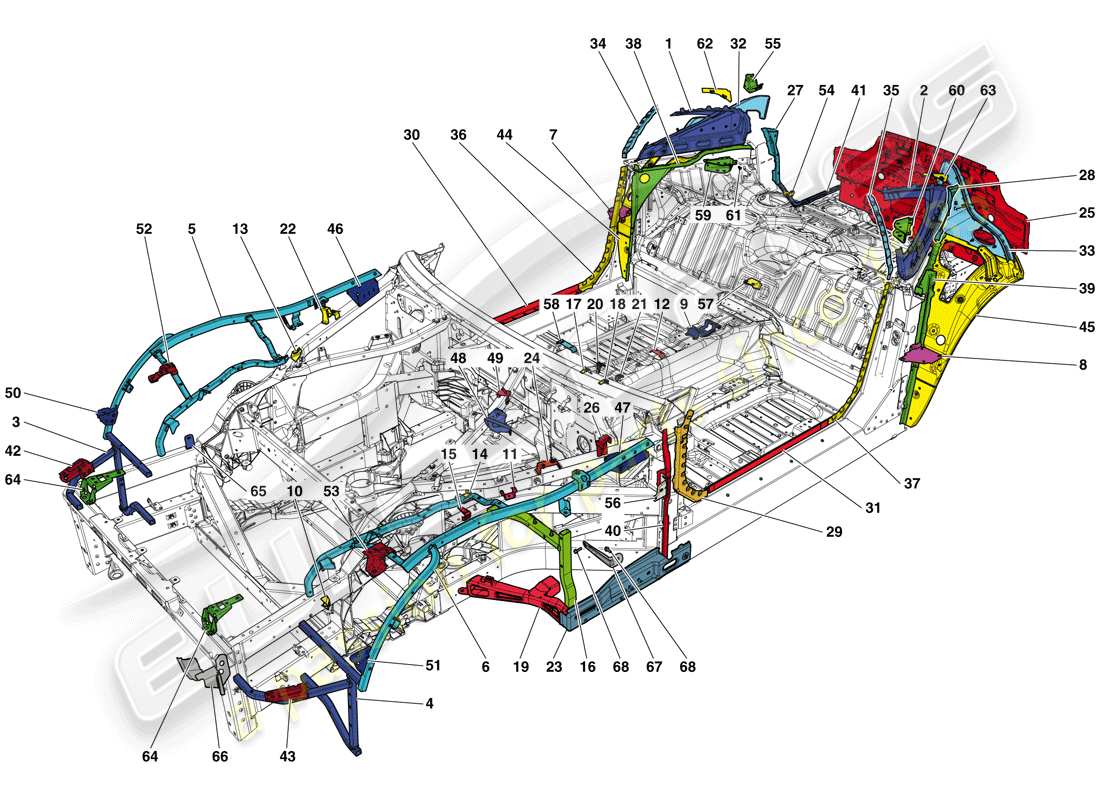 ferrari 812 superfast (usa) terminación del chasis diagrama de piezas