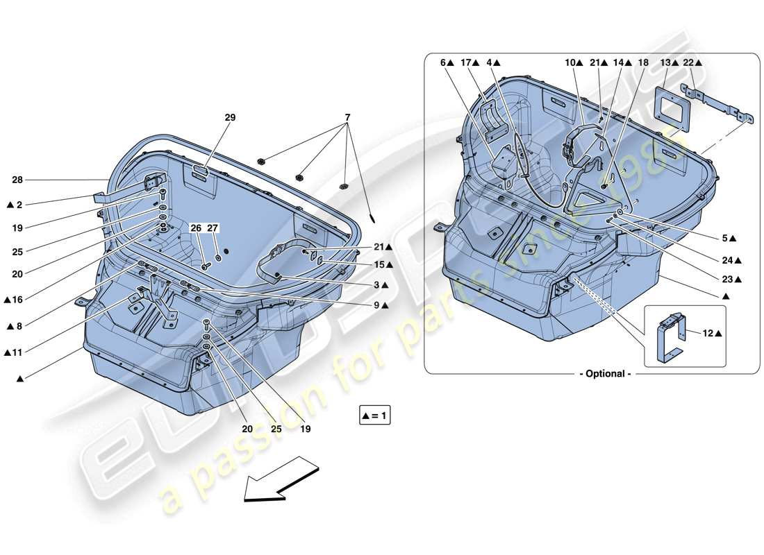 ferrari 458 speciale (rhd) diagrama de piezas del adorno del compartimiento delantero
