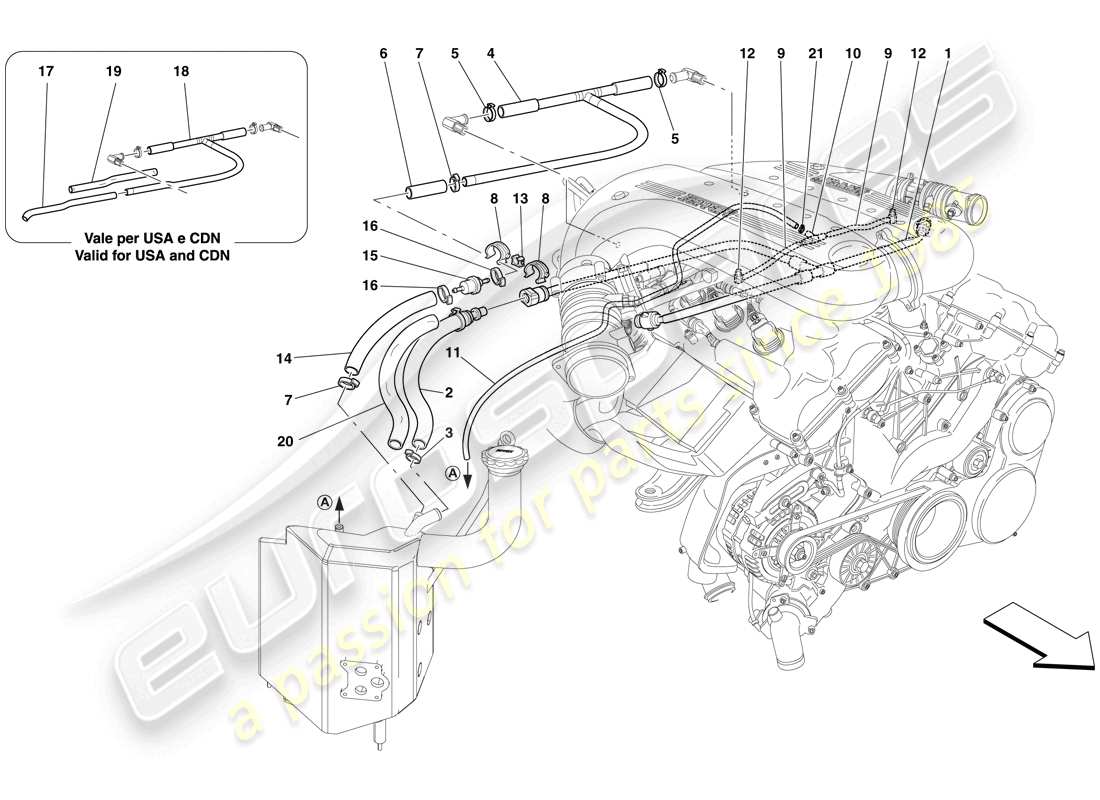 ferrari 599 gto (usa) sistema de soplado diagrama de piezas