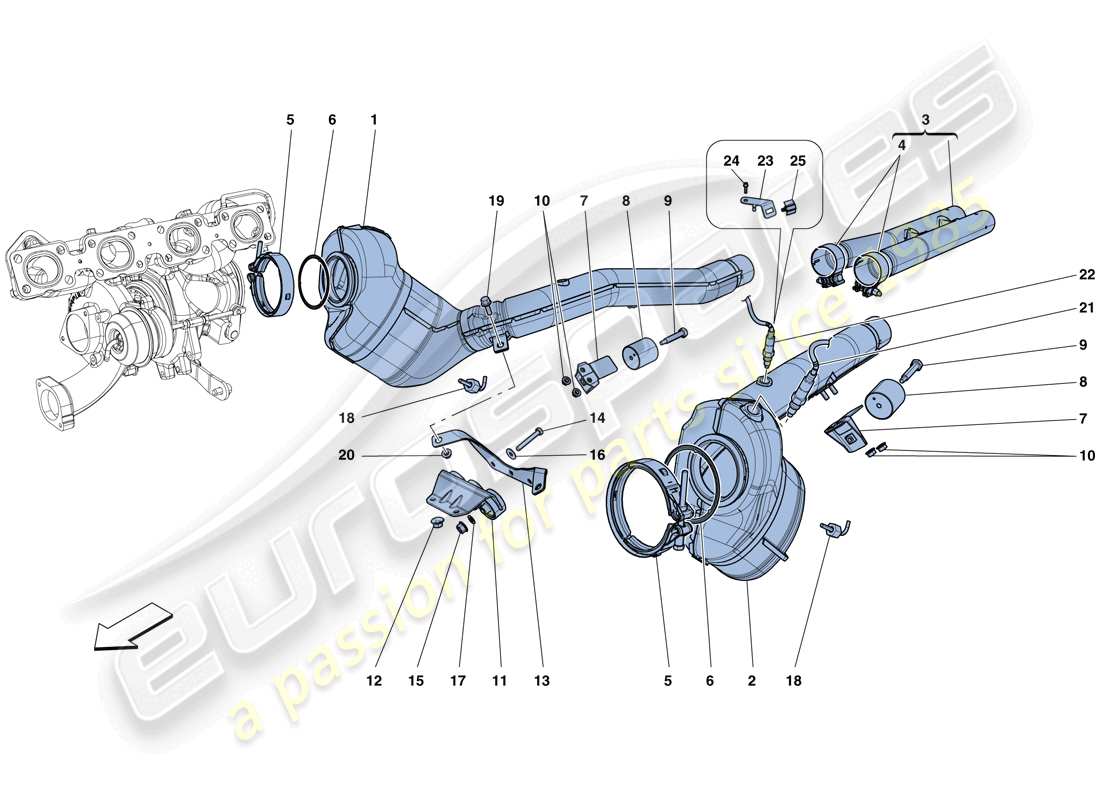 ferrari california t (rhd) convertidores precatalíticos y convertidores catalíticos. diagrama de piezas