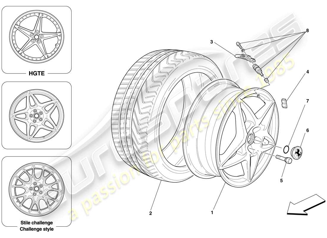ferrari 599 gtb fiorano (usa) diagrama de piezas de ruedas