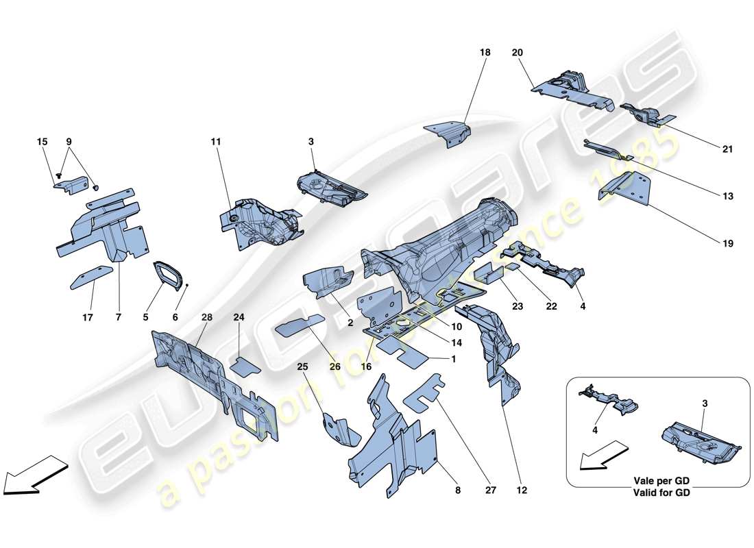 ferrari f12 tdf (rhd) diagrama de piezas de aislamiento